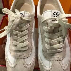 Tory Burch Ivory and Beige Lace-Up Sneakers.. worn a few times ..Like  New